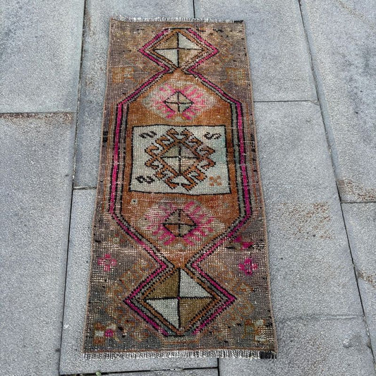 Vintage Turkish Mini Rug 1.2 x 2.7 ft