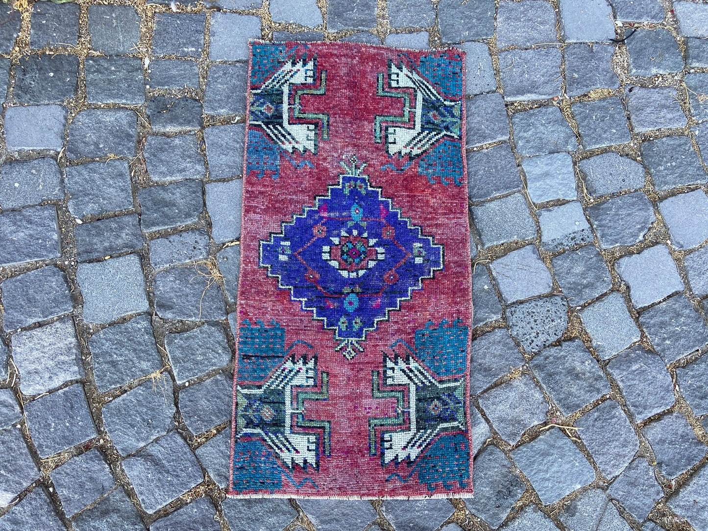 Vintage Turkish Mini Rug 1.4 x 2.7 ft