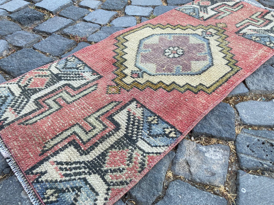 Vintage Turkish Mini Rug 1.2 x 3.1 ft