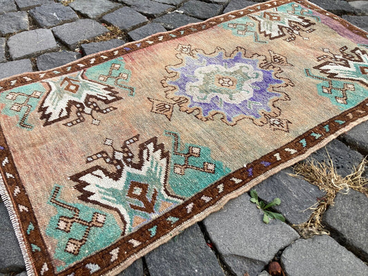 Vintage Turkish Mini Rug 1.5 x 2.9 ft