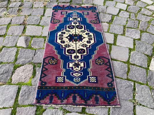 Vintage Turkish Mini Rug 1.2 x 2.8 ft