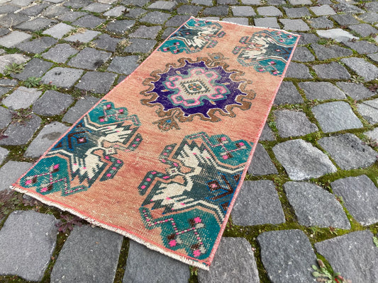 Vintage Turkish Mini Rug 1.2 x 3.2 ft