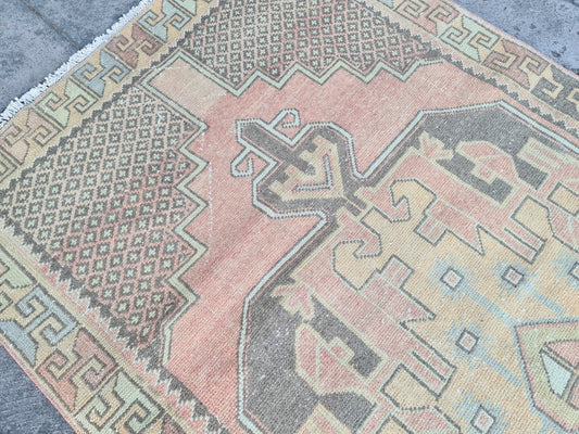 Vintage Turkish Accent Area rug 4 x 8.3 ft