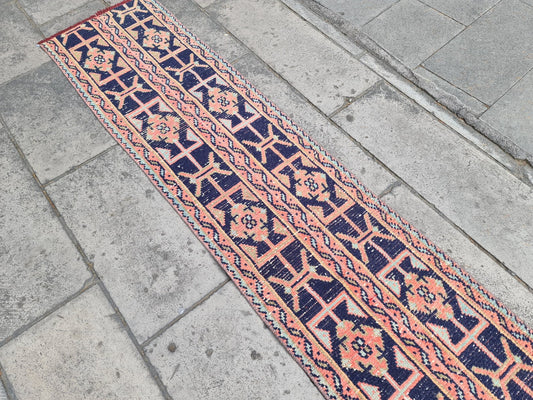 Vintage Turkish Runner Rug 1.7 x 10 ft