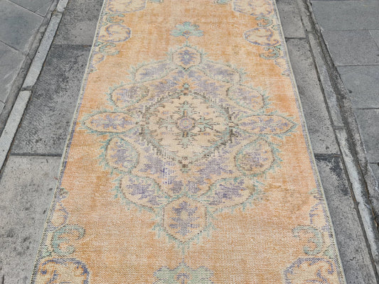 Vintage Turkish Runner Rug 3.8 x 10.4 ft