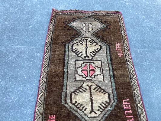 Vintage Turkish Mini Rug 1.5 x 2.9 ft