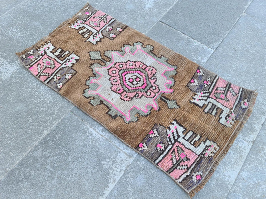Vintage Turkish Mini Rug 1.4 x 2.9 ft