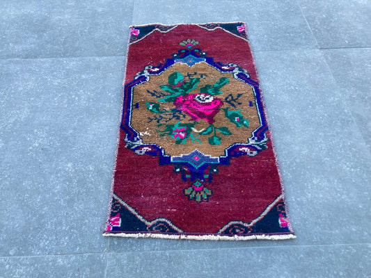 Vintage Turkish Mini Rug 1.2 x 2.6 ft