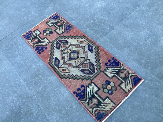 Vintage Turkish Mini Rug 1.1 x 2.9 ft
