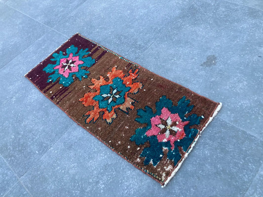 Vintage Turkish Mini Rug 1.1 x 2.7 ft