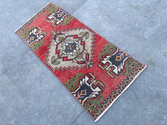 Vintage Turkish Mini Rug 1.4 x 3.1 ft