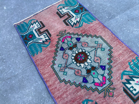 Vintage Turkish Mini Rug 1.3 x 2.8 ft