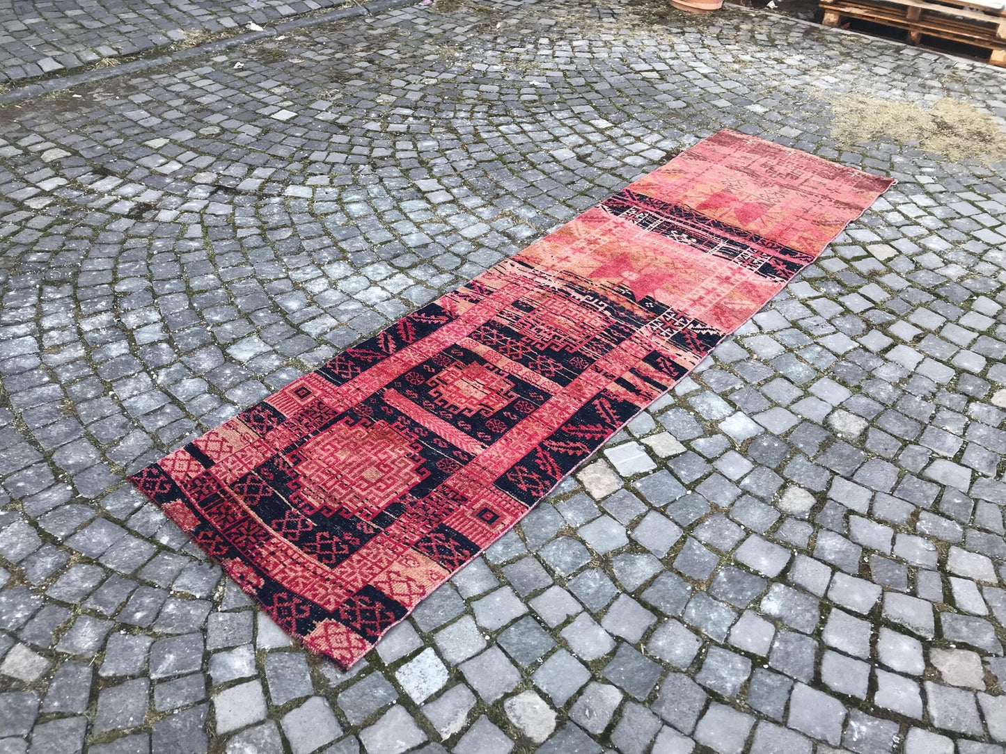 Vintage Turkish Runner Rug 3.7 x 8.5 ft
