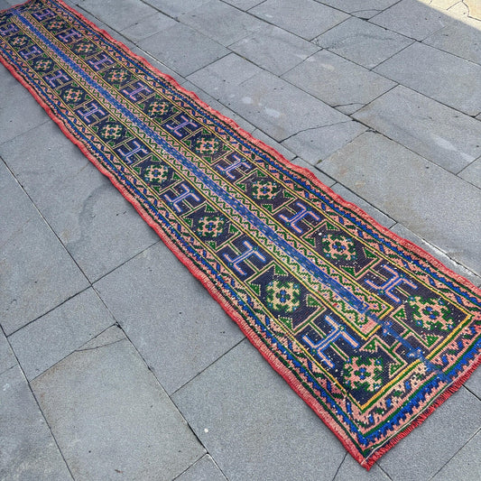 Vintage Turkish Runner Rug 2 x 11.1 ft