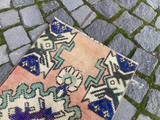 Vintage Turkish Mini Rug 1.3 x 2.6 ft