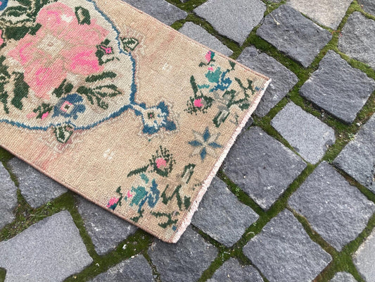 Vintage Turkish Mini Rug 1 x 2.4 ft