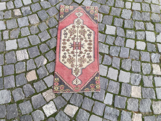 Vintage Turkish Mini Rug 1.4 x 2.9 ft