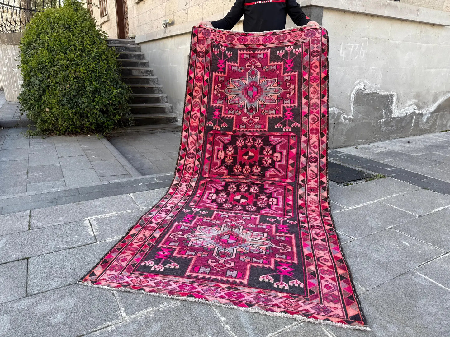 Vintage Persian Accent Area Rug 3.7 x 8.2 ft