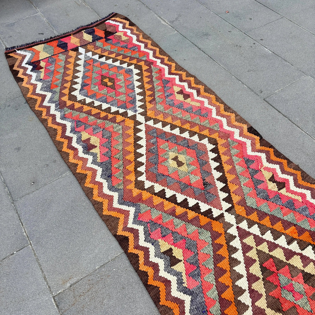 Vintage Turkish Runner Rug 2.7 x 11.9 ft