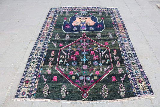 Vintage Persian Accent Area Rug 4.9 x 6.8 ft