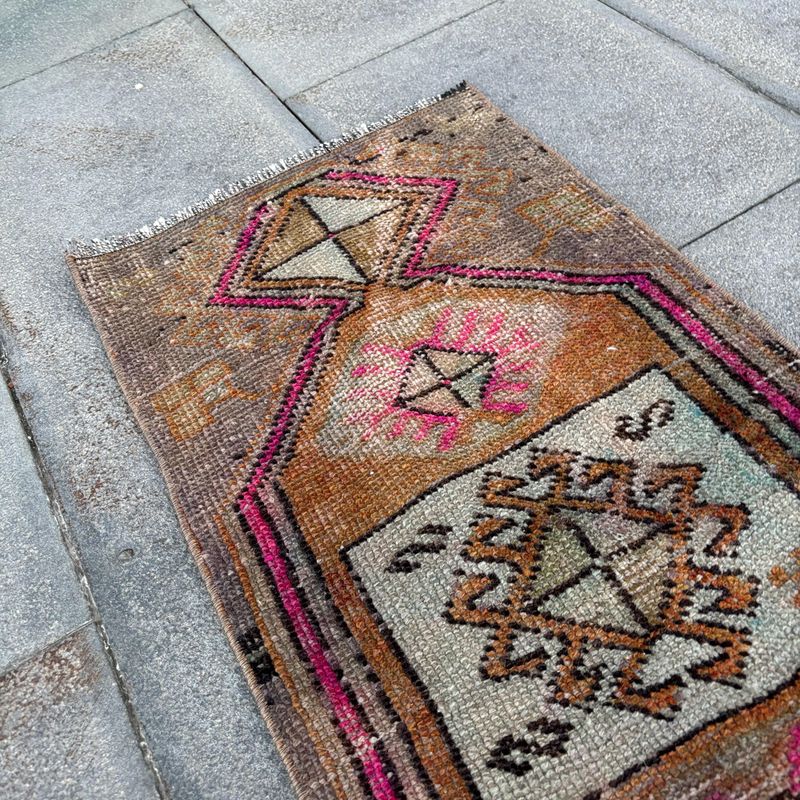 Vintage Turkish Mini Rug 1.2 x 2.7 ft