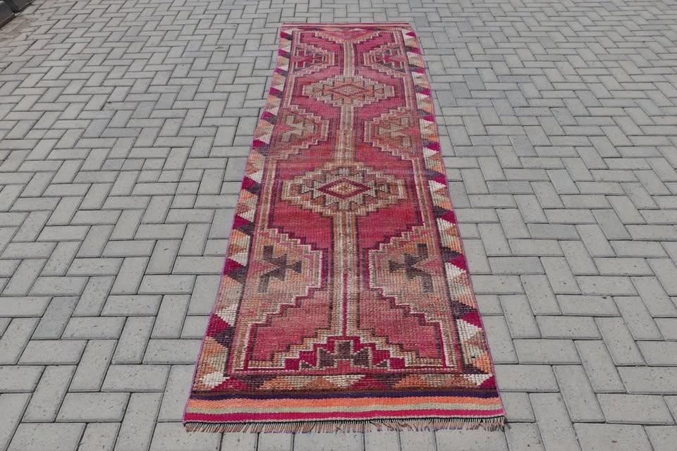 Vintage Turkish Runner rug 3.1 x 10.6 ft