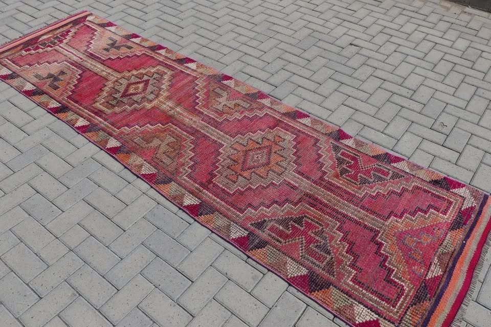 Vintage Turkish Runner rug 3.1 x 10.6 ft