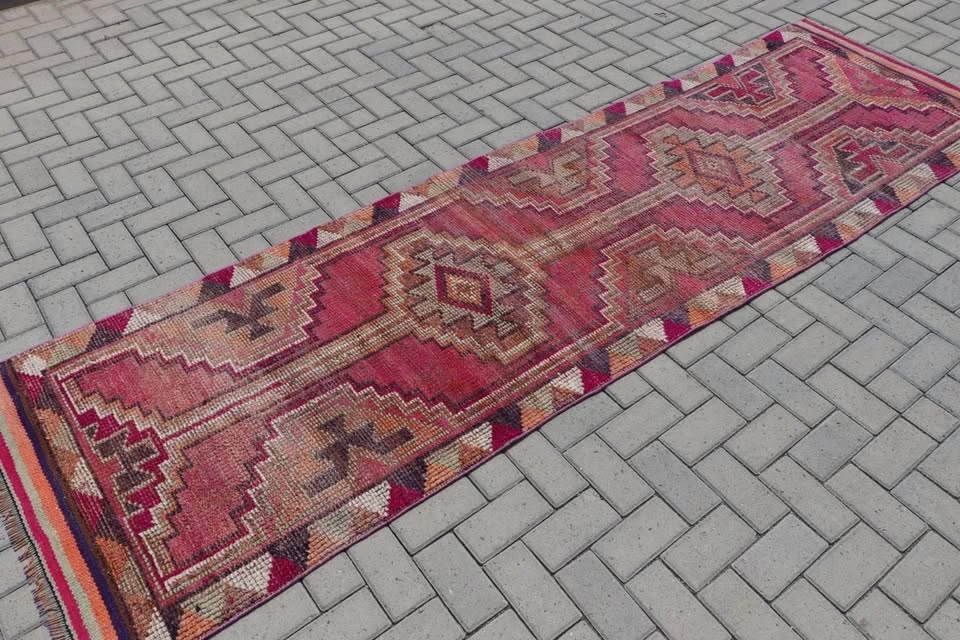 Vintage Turkish Runner rug 3.1 x 10.6 ft