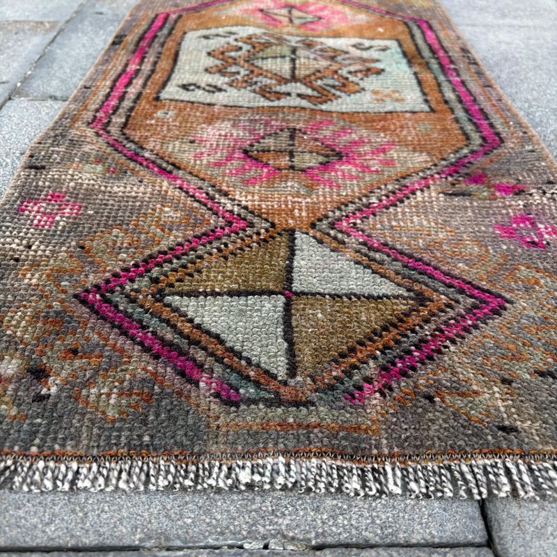 Vintage Turkish Mini Rug 1.2 x 2.7 ft