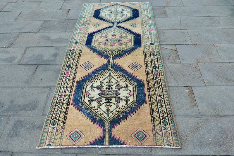 Vintage Turkish Runner Rug 3.3 x 7.2 ft
