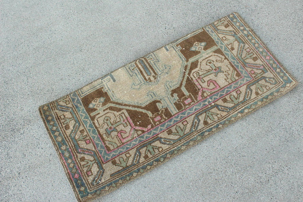 Vintage Turkish Mini Rug 1.4 x 3.1 ft