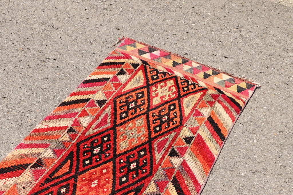 Vintage Turkish Runner Rug 2.6 x 12.6 ft