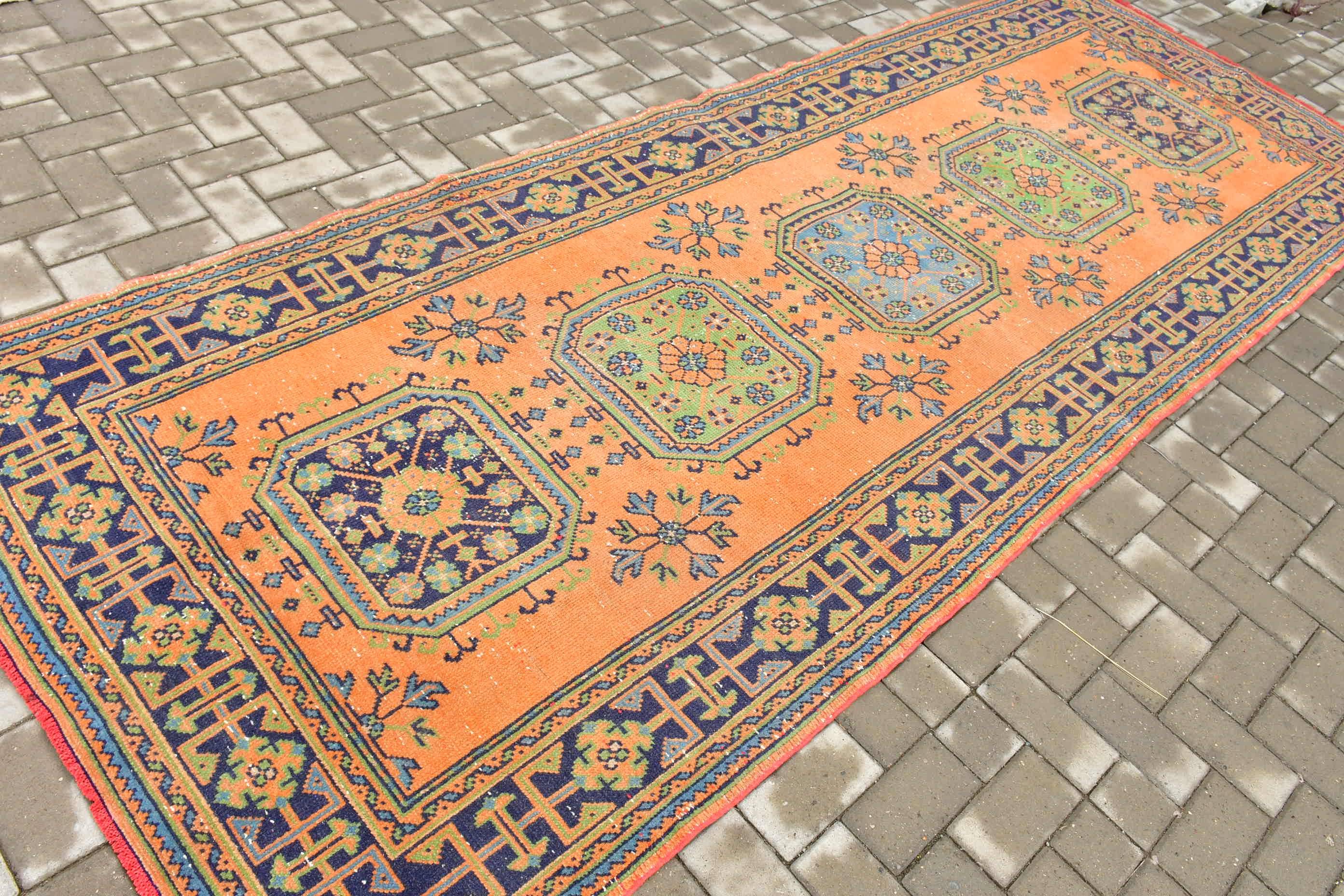 Vintage Turkish Accent Area rug 4.3 x 11.4 ft