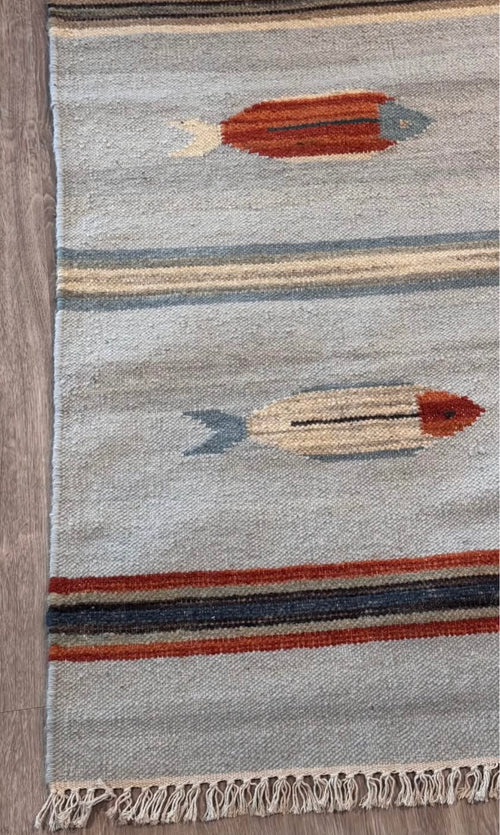 Folk Art Modern Fish Kilim 2 x 6 ft
