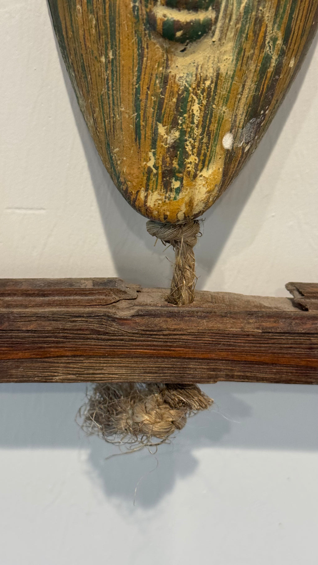 Vintage Handcrafted Wall Folk art Wood Rope Frame Ceramic Rustic Heads