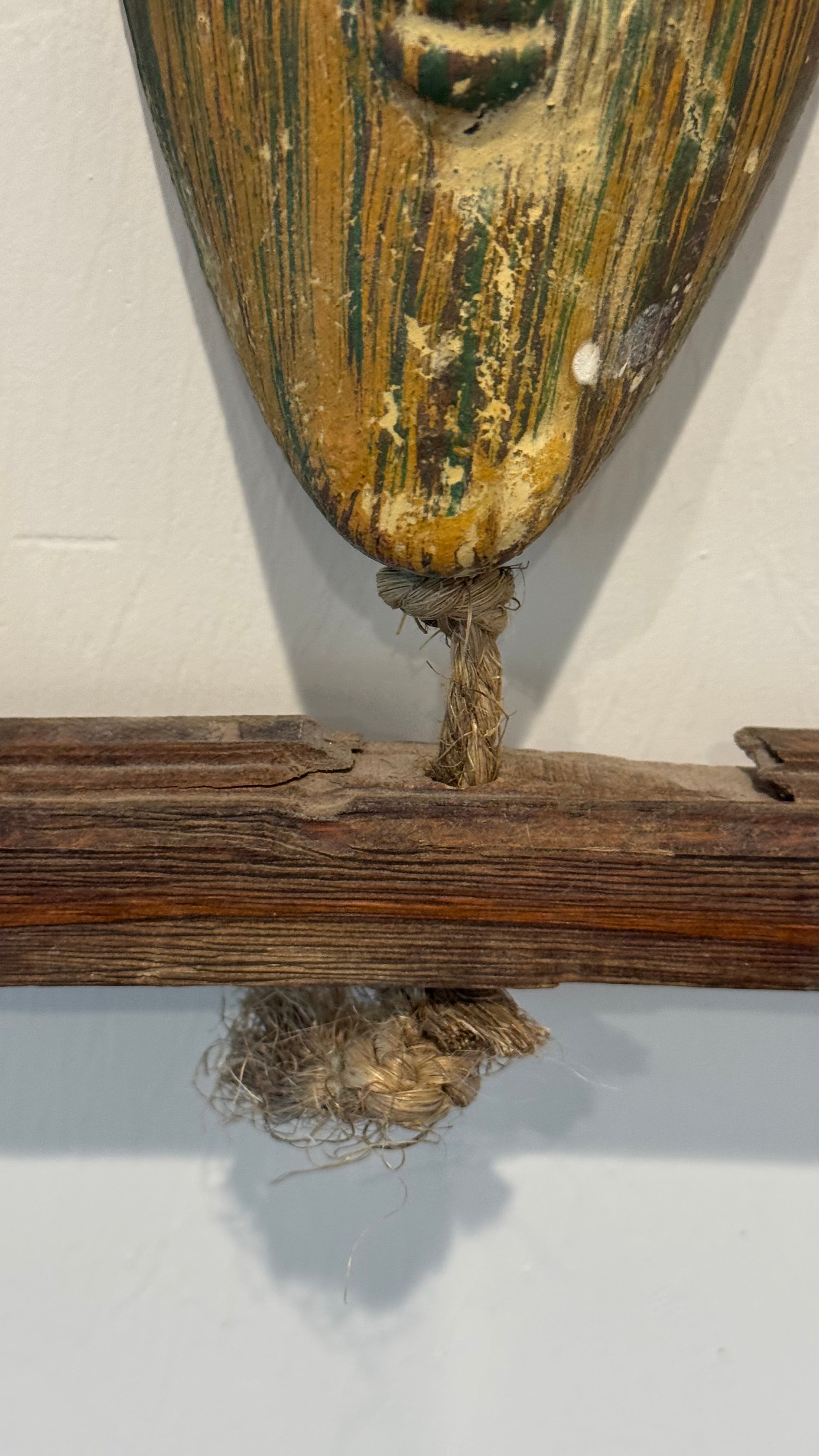 Vintage Handcrafted Wall Folk art Wood Rope Frame Ceramic Rustic Heads