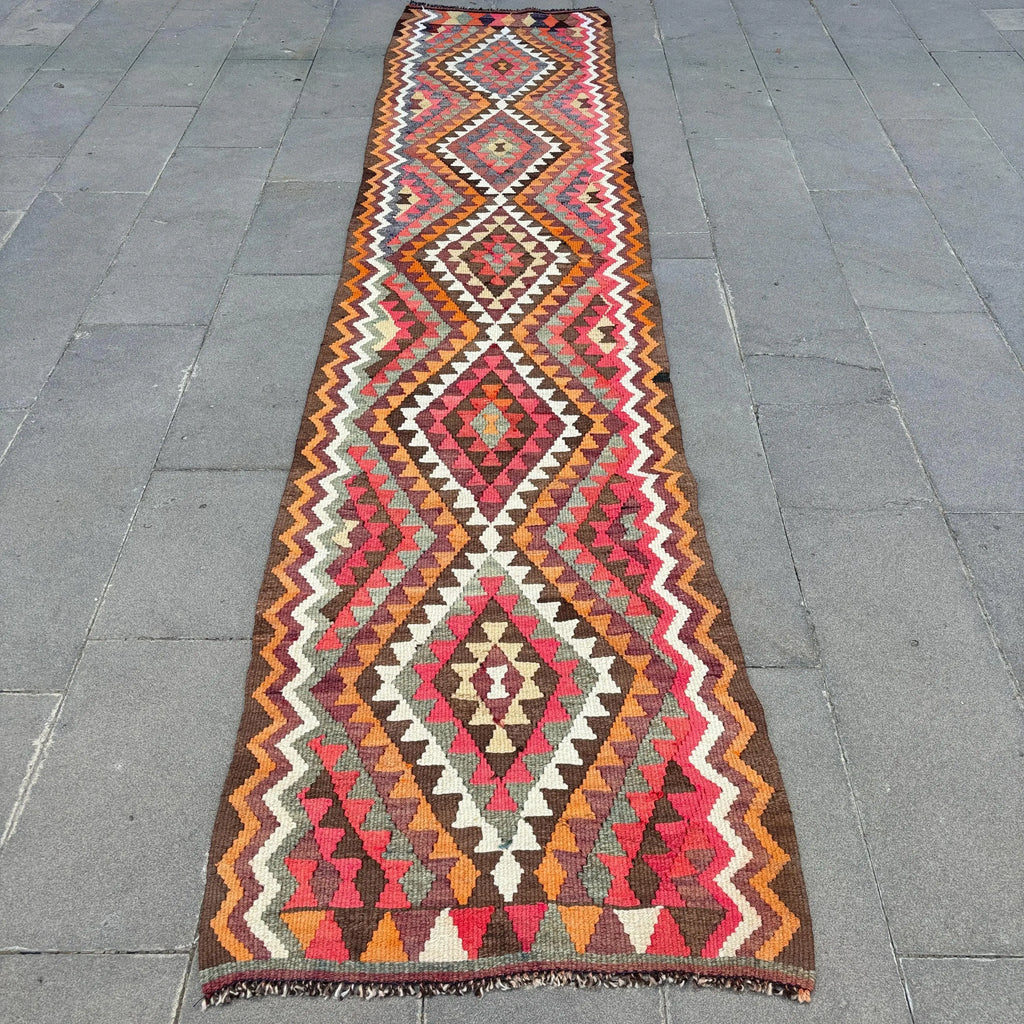 Vintage Turkish Runner Rug 2.7 x 11.9 ft