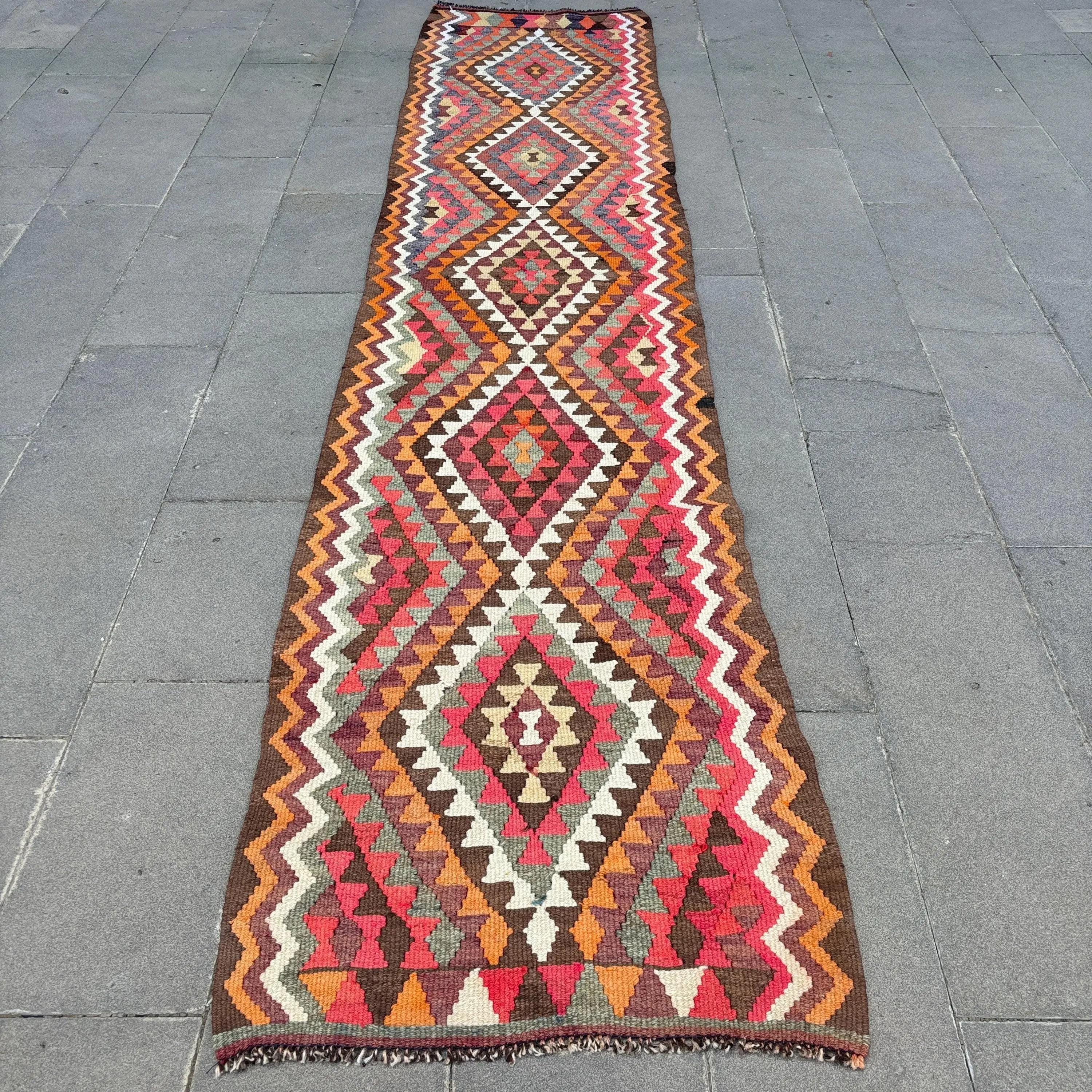 Vintage Turkish Runner Rug 2.7 x 11.9 ft