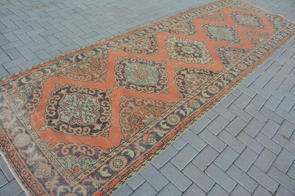 Vintage Turkish Accent Area rug 4.4 x 10.9 ft
