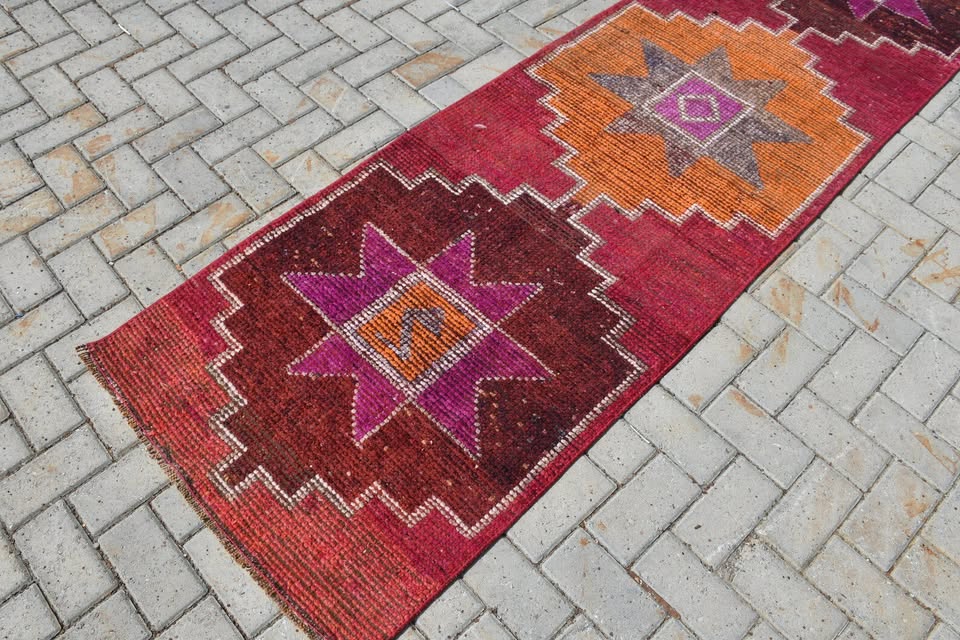 Vintage Turkish Runner Rug 2.6 x 9.3 ft