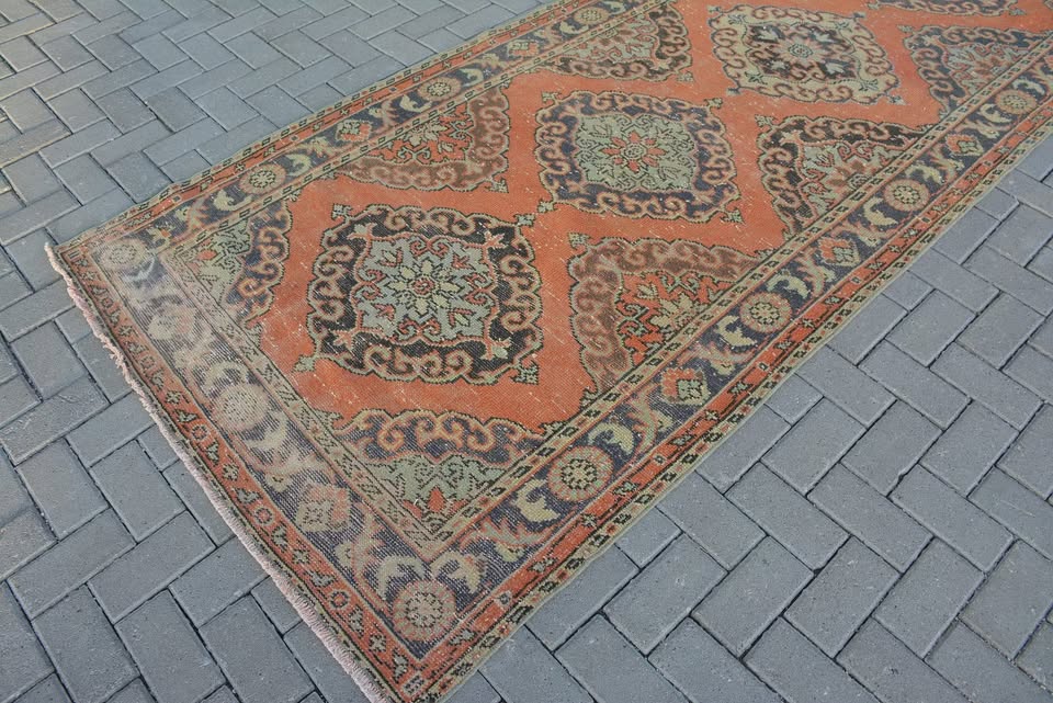 Vintage Turkish Accent Area rug 4.4 x 10.9 ft