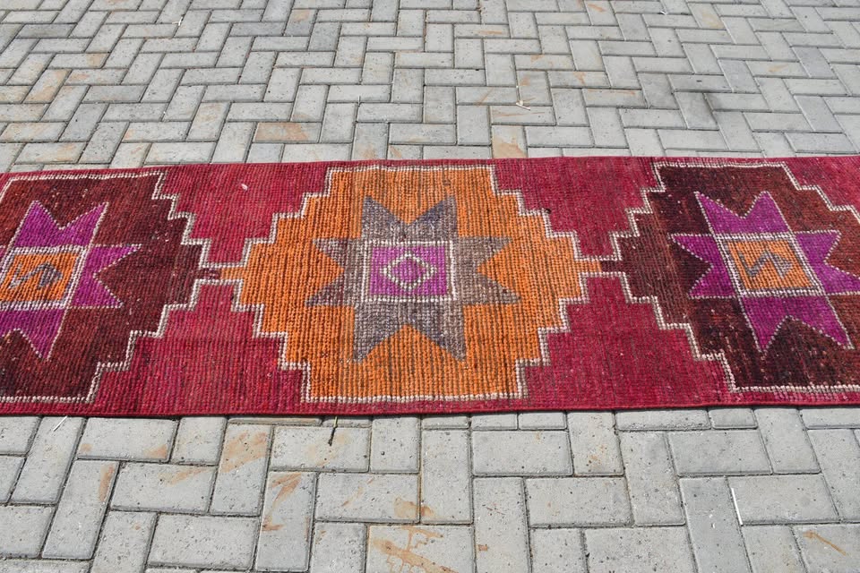 Vintage Turkish Runner Rug 2.6 x 9.3 ft