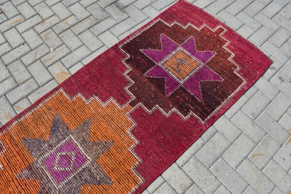 Vintage Turkish Runner Rug 2.6 x 9.3 ft