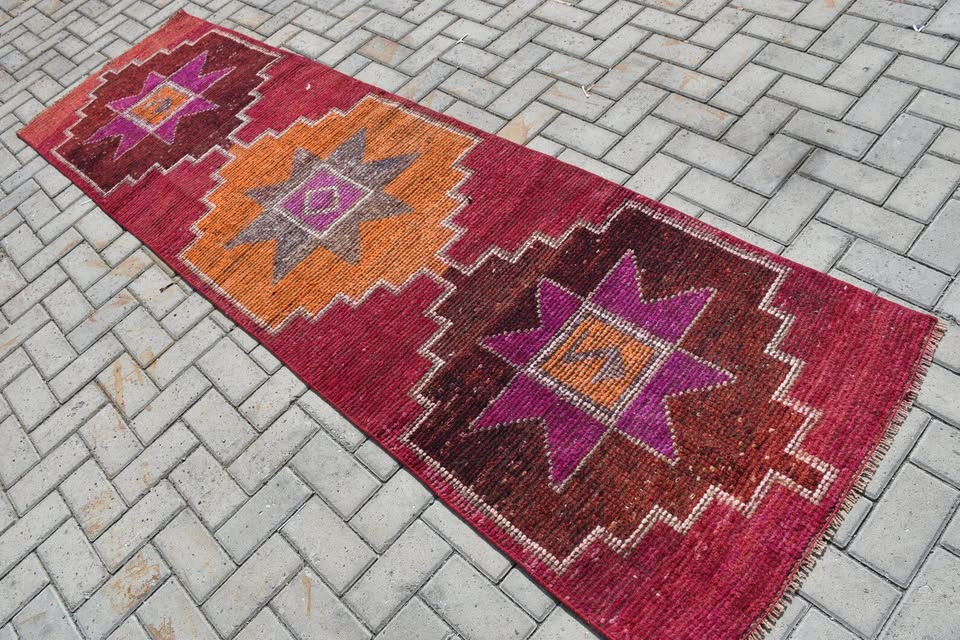 Vintage Turkish Runner Rug 2.6 x 9.3 ft