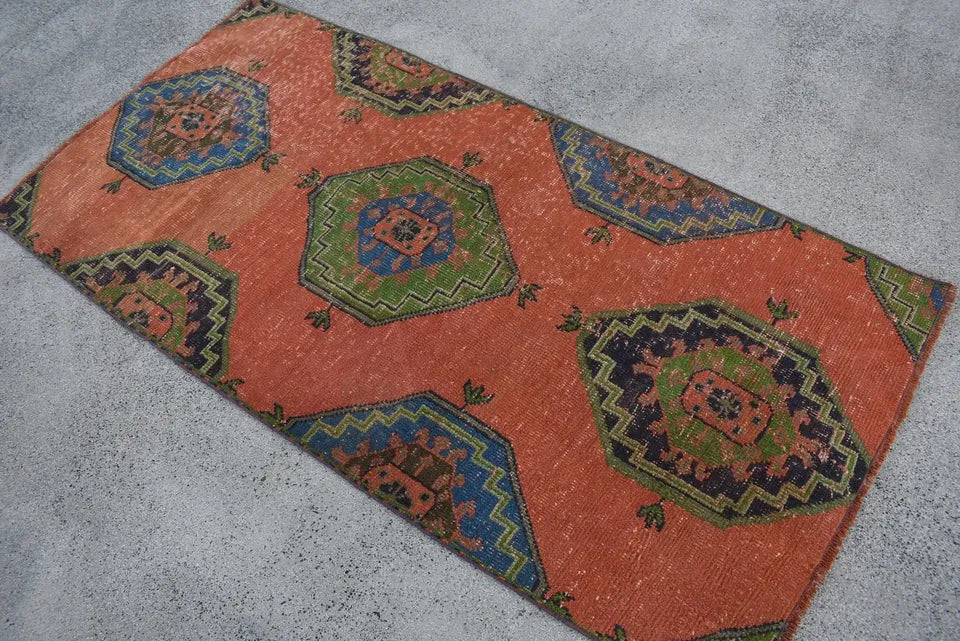 Vintage Turkish Accent Area rug 3.1 x 6.4 ft