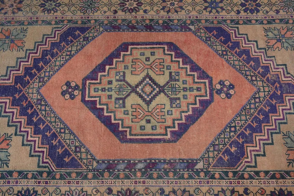 Vintage Turkish Accent Area rug 3.6 x 6.1 ft