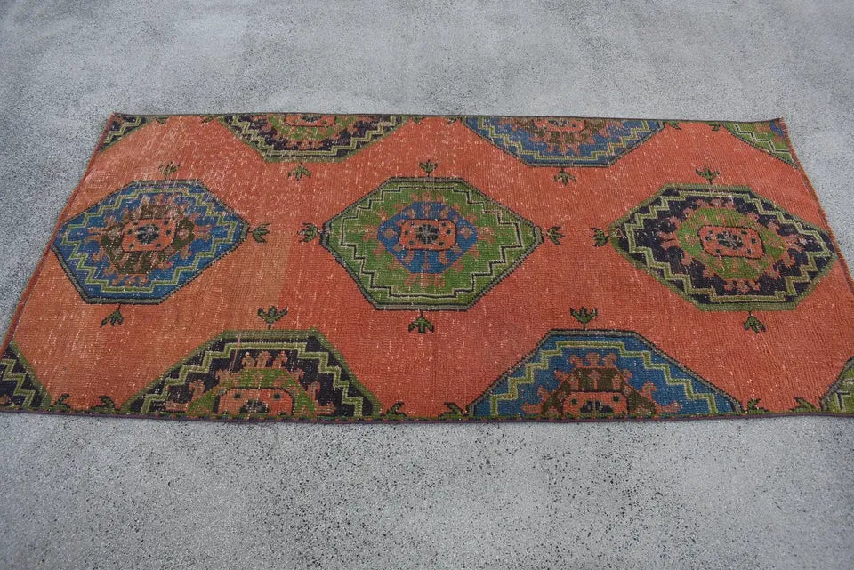 Vintage Turkish Accent Area rug 3.1 x 6.4 ft