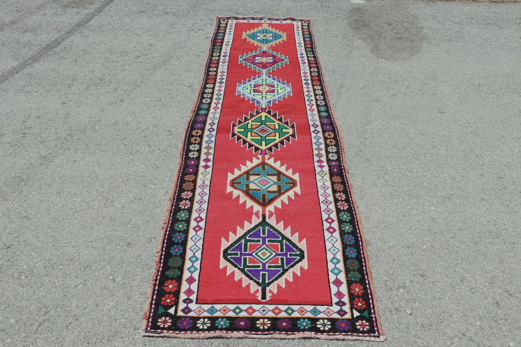 Vintage Turkish Runner Rug 2.7 x 9.7 ft