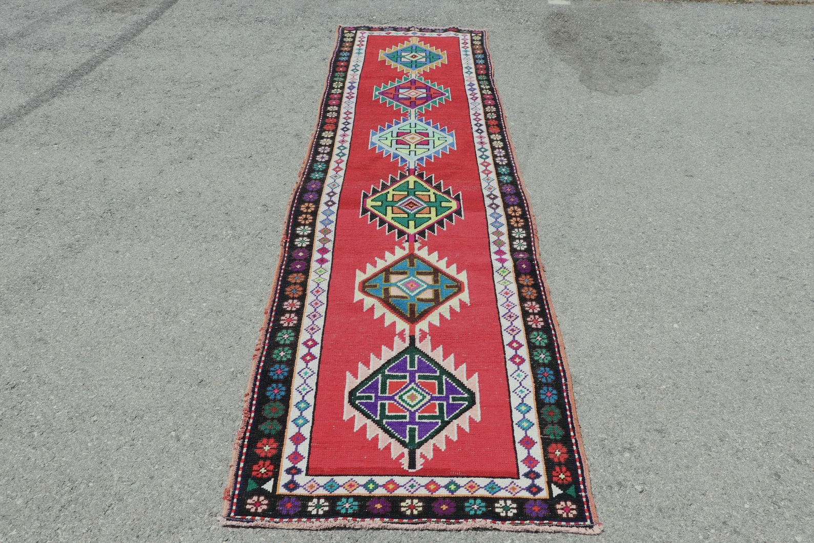 Vintage Turkish Runner Rug 2.7 x 9.7 ft
