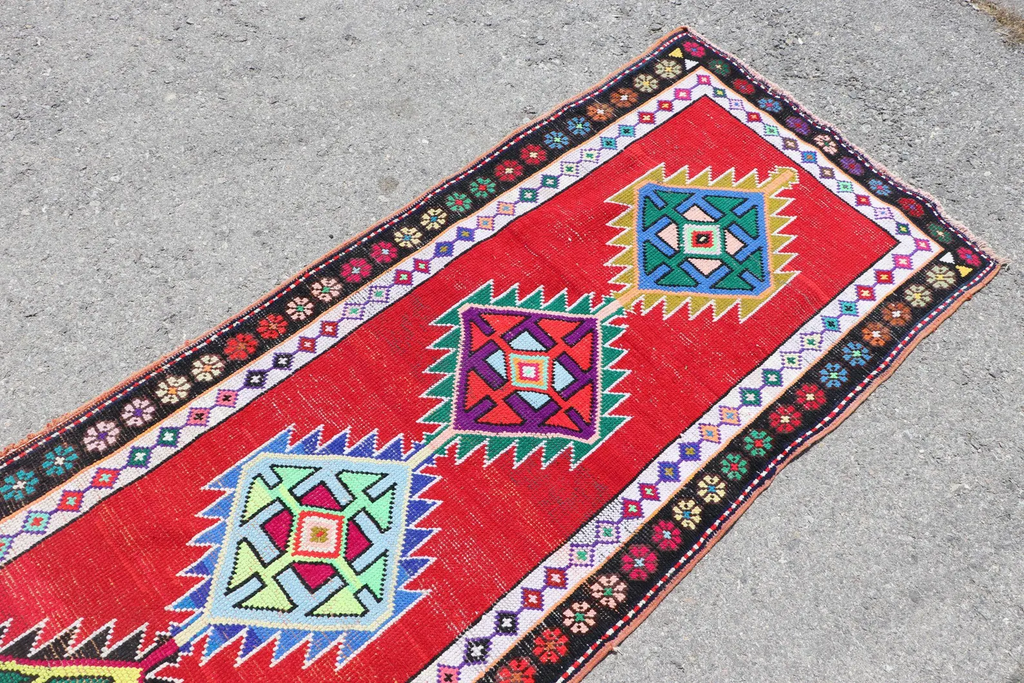 Vintage Turkish Runner Rug 2.7 x 9.7 ft